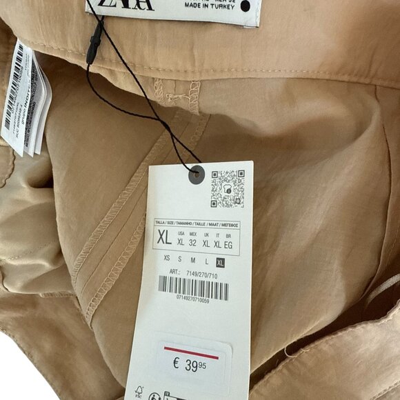 Zara Light Weight Flowy Khaki Wide Leg Pants XL NEW - Picture 3 of 5